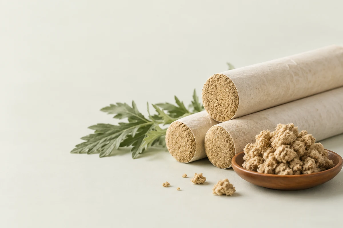 Unlit moxa rolls and moxa wool used for moxibustion